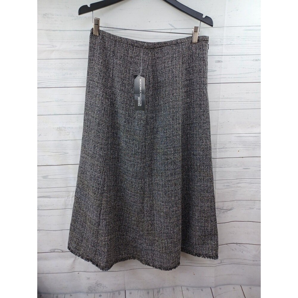 Norton Mcnaughton Skirt Tweed Petite 12P Black Fringed $50